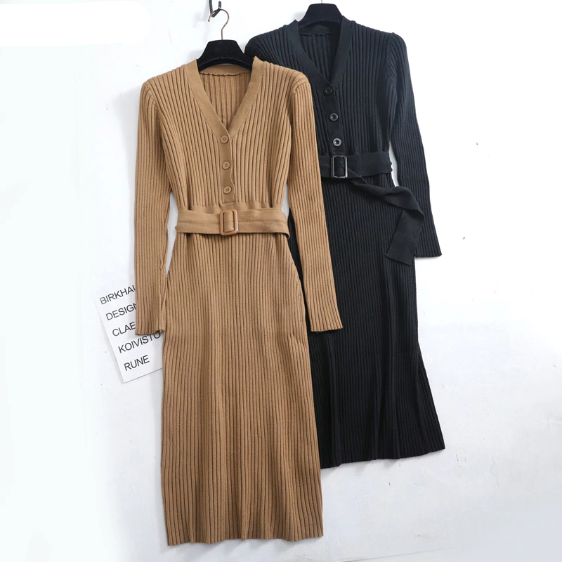 Button Down Women's Sweater Dress with Belt