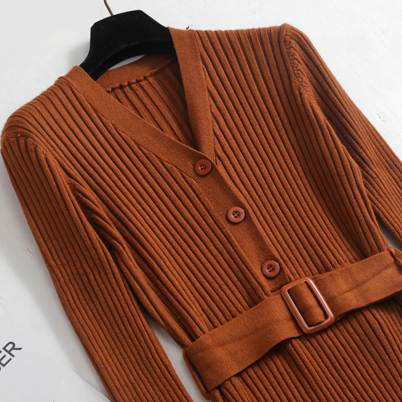 Button Down Women's Sweater Dress with Belt