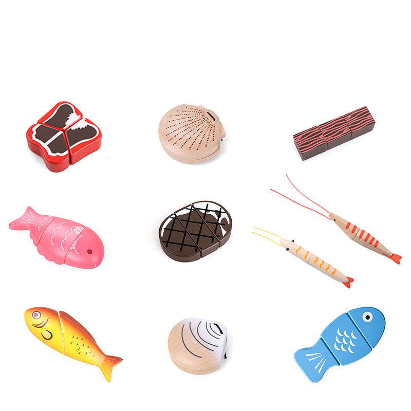 Montessori Educational Seafood Shape Wooden Kitchen Toys Set