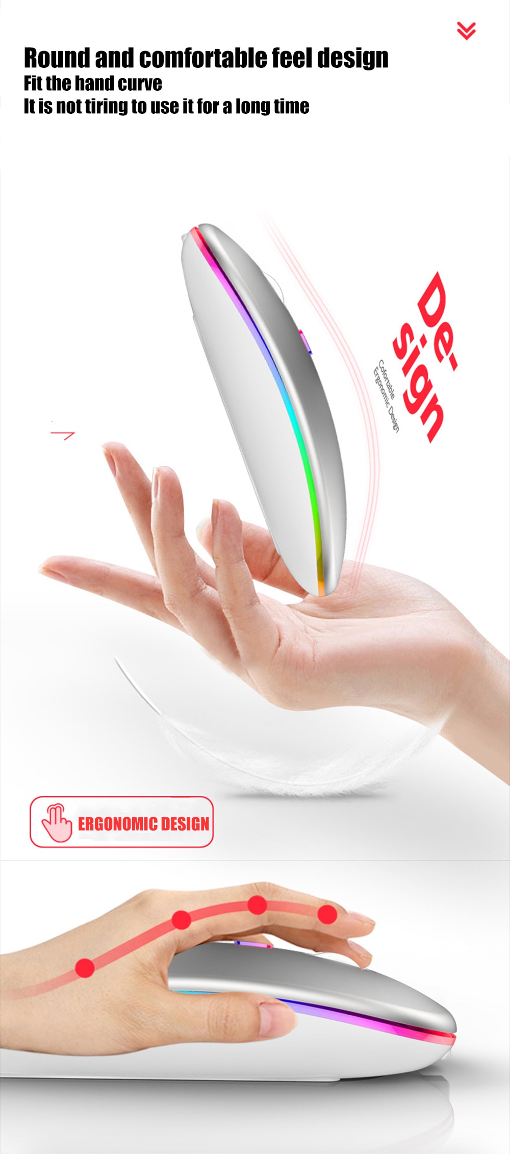 Wireless Rainbow LED Flat Ergonomic Mouse Wireless Rainbow LED Flat Ergonomic Mouse