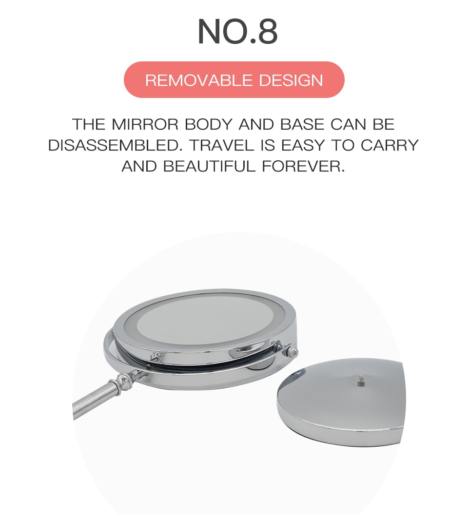 10X Magnifying Rotatable Double Sided Makeup Mirror with LED Light