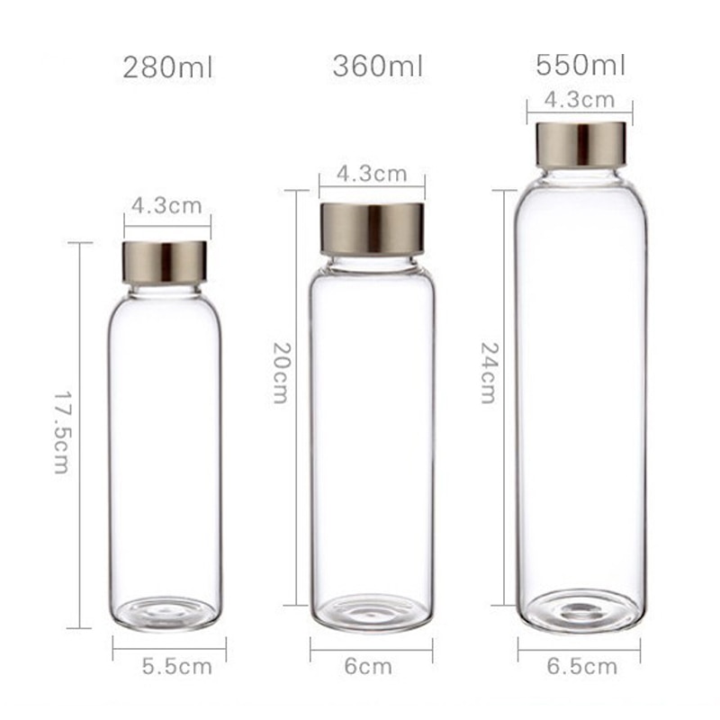 Glass Water Bottle with Stainless Steel Lid