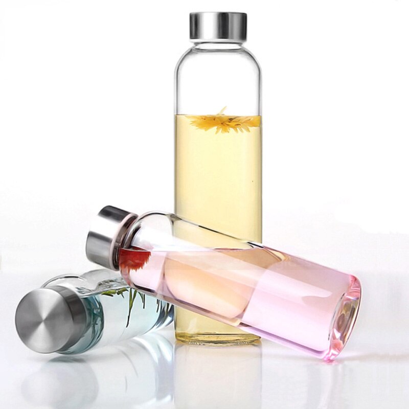 Glass Water Bottle with Stainless Steel Lid