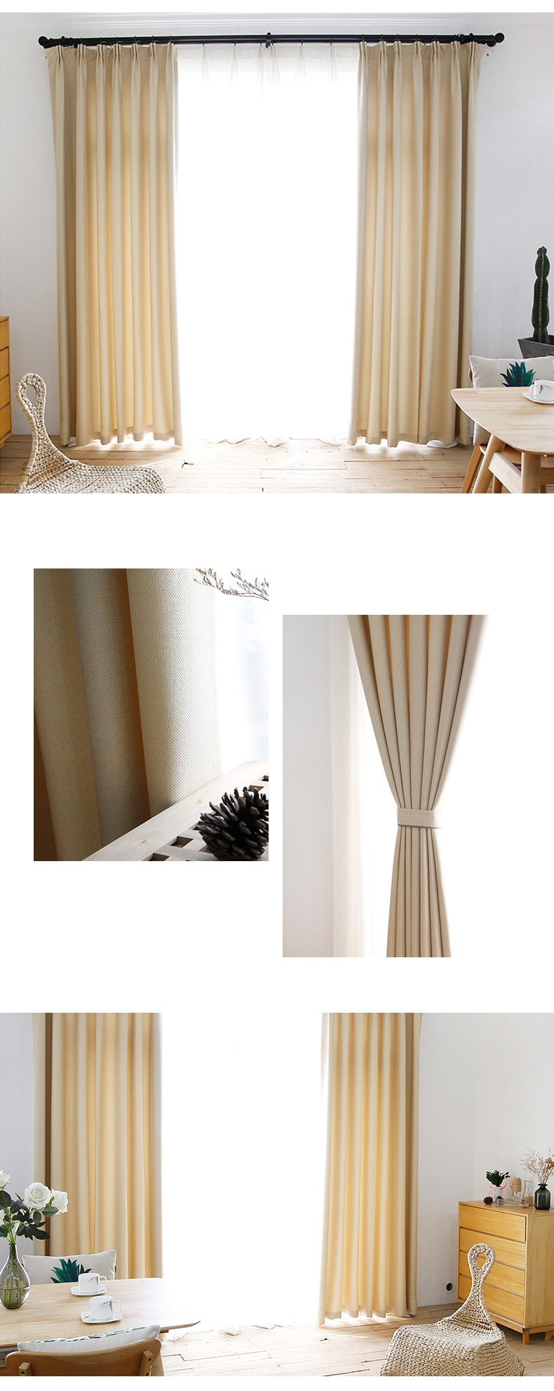 Linen Style Solid Color Blackout Curtain